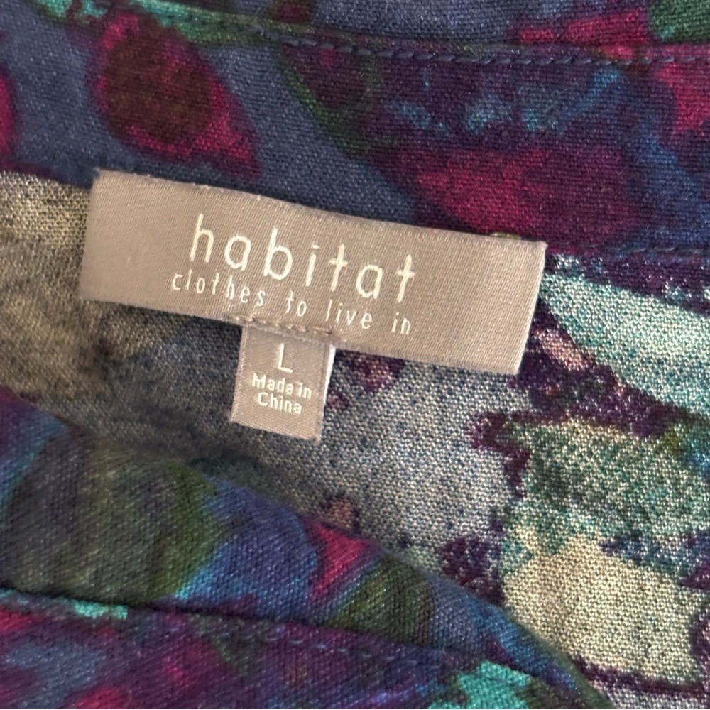 Habitat Dark Abstract Floral Button Front Shirt Large Wearable Art - Picture 6 of 8